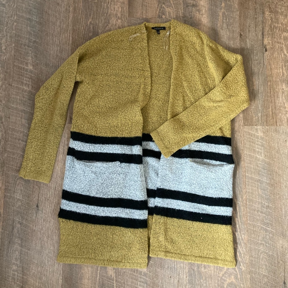 Staccato | Textured Yellow Grey & Black Color Block Long Sleeve Open Cardigan